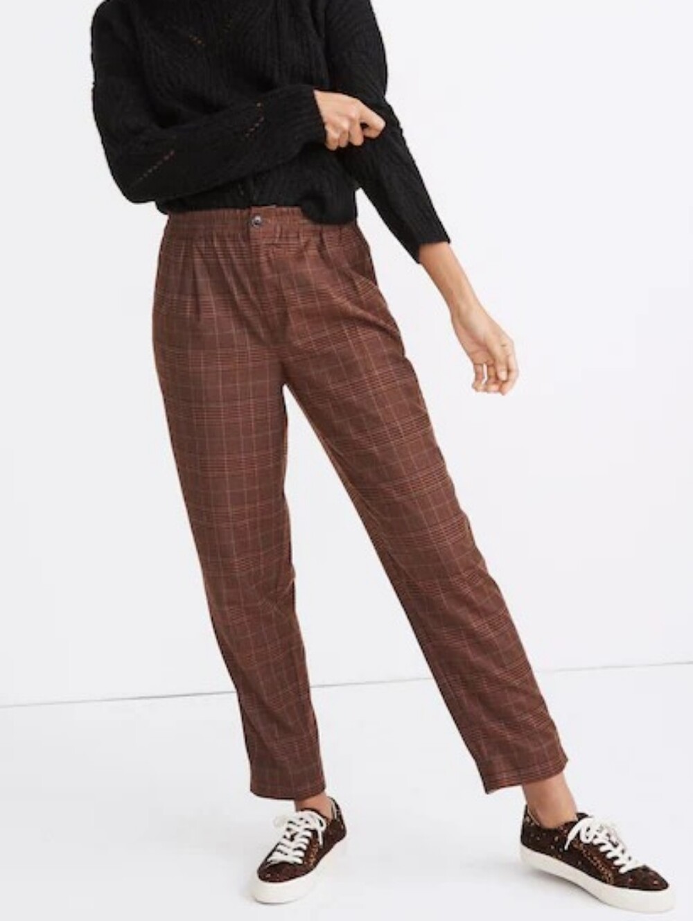 Madewell Plaid Flannel Track Trouser Brown Glen Plaid High Rise Ankle Pants XL
